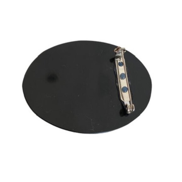 Mother of Pearl Inlaid Vintage Brooch Pastel Oval Lady in Hat Lee Sands unsigned - Picture 5 of 5